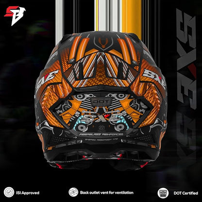 Steelbird SBH 61 SXE X2 ISI and Dot Certified Full Face Helmet for Men and with Inner Silver Sunshield (Glossy Black Orange)