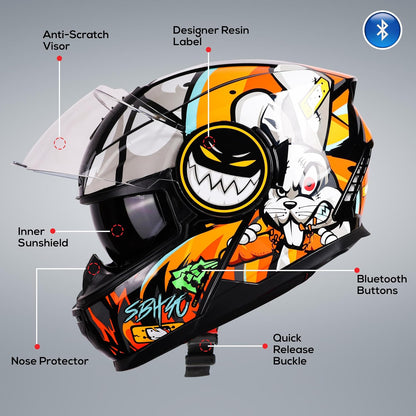 Steelbird Crazy Doe Bluetooth Full Face ISI Certified Motorcycling Helmet for Men with Inner Smoke Sun Shield | SBH-40 7Wings.