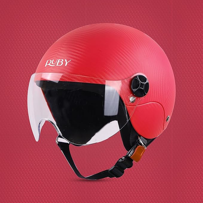 Steelbird SBH-16 Ruby ISI Certified Open Face Helmet.(Dashing Red with Clear Visor)