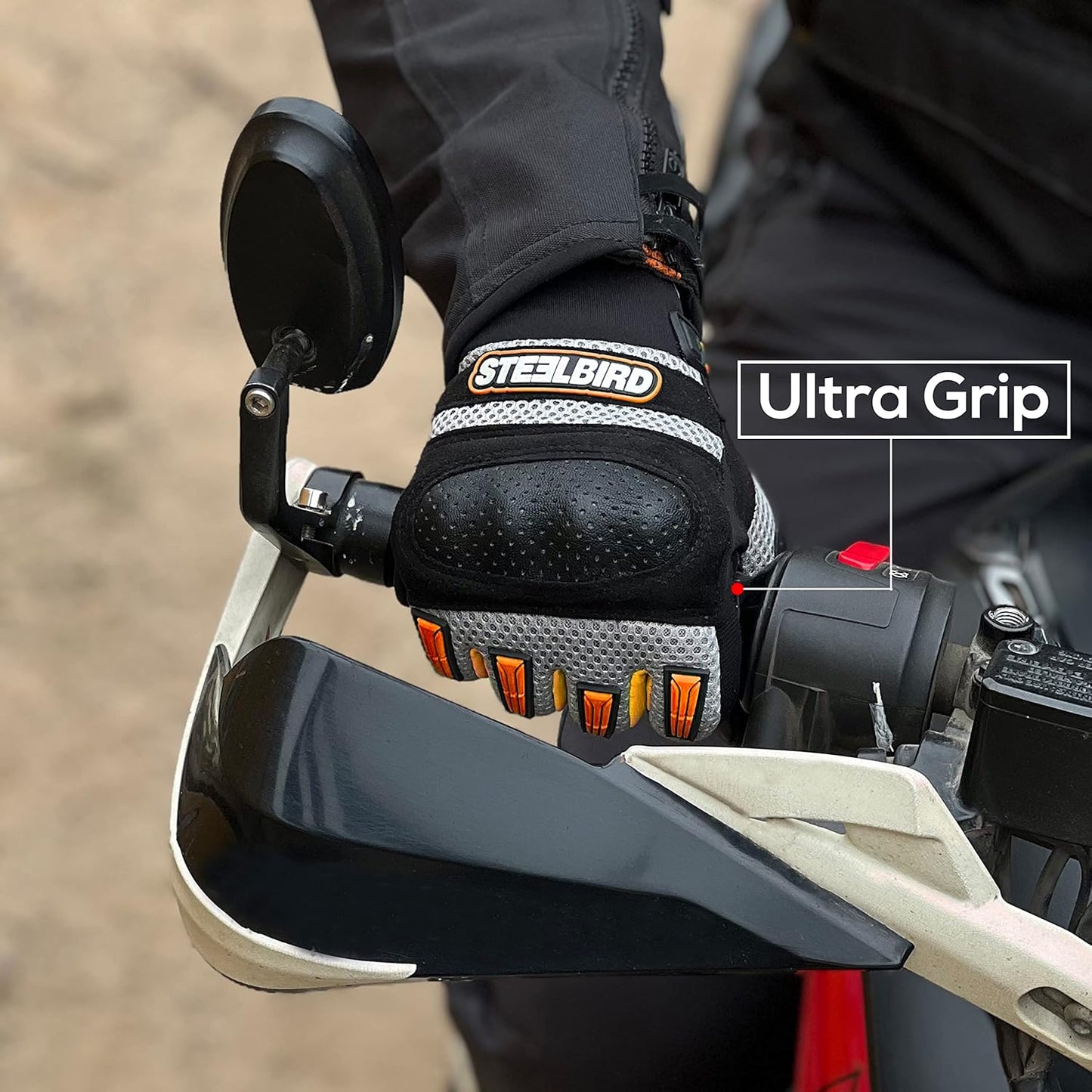 Steelbird Polyester Adventure A-1 Full Finger Riding Gloves With Touch Screen Sensitivity At Thumb & Index Finger, Protective Off-Road Motorbike Racing.