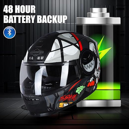 Steelbird Crazy Doe Bluetooth Full Face ISI Certified Motorcycling Helmet for Men with Inner Smoke Sun Shield | SBH-40 7Wings.