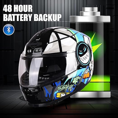 Steelbird Crazy Doe Bluetooth Full Face ISI Certified Motorcycling Helmet for Men with Inner Smoke Sun Shield | SBH-40 7Wings.