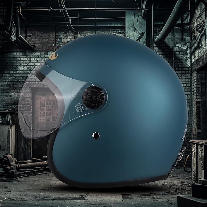 Steelbird SBH-56 Retro Steelbird SBH-56 Retro ISI Certified Open Face Helmet for Men and Women (Matt Squadron Blue).