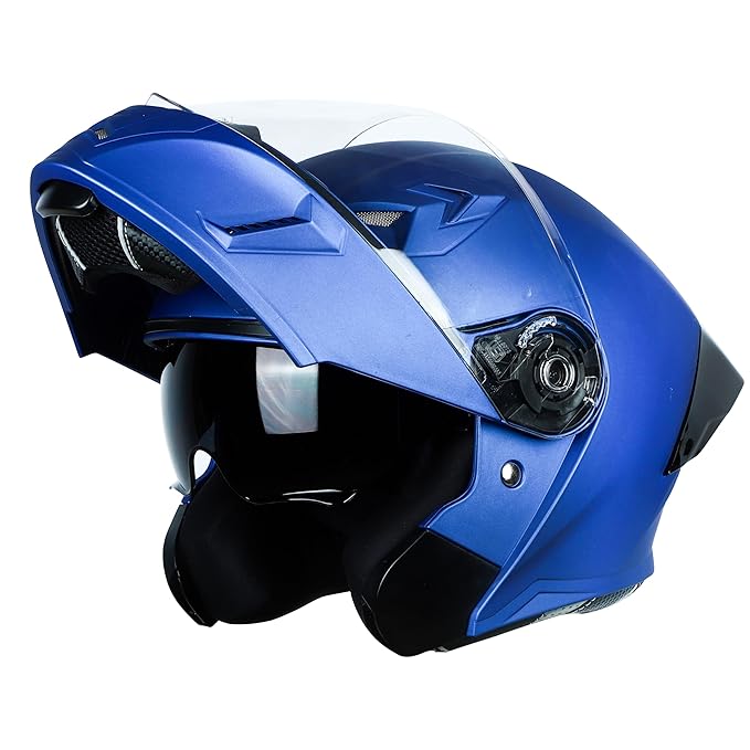 Steelbird SBA-20 7Wings ISI Certified Flip-Up Helmet with Black Spoiler for Men and Women with Inner Smoke Sun Shield (Glossy Blue)