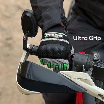 Steelbird Polyester Adventure A-1 Full Finger Riding Gloves With Touch Screen Sensitivity At Thumb & Index Finger, Protective Off-Road Motorbike Racing.