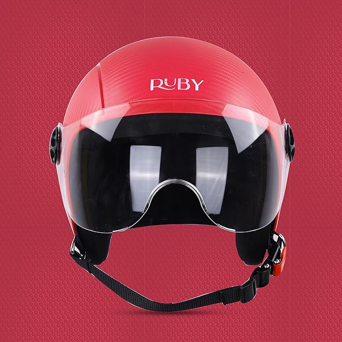 Steelbird SBH-16 Ruby ISI Certified Open Face Helmet.(Dashing Red with Clear Visor)