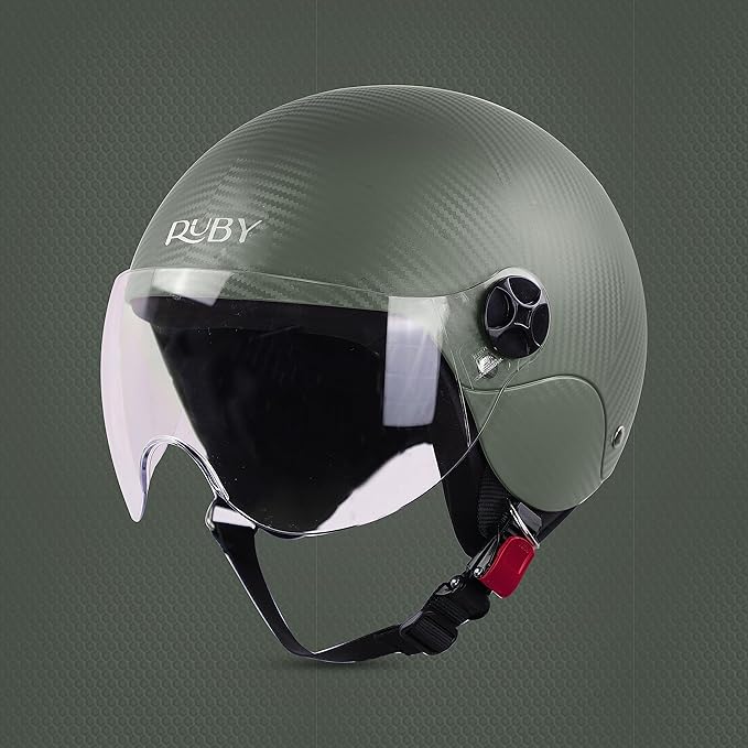 Steelbird SBH-16 Ruby ISI Certified Open Face Helmet.( Dashing Battle Green with Clear Visor).
