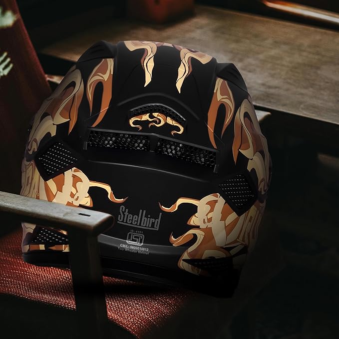 Steelbird SBH-25 Rudra Agni ISI Certified Full Face Graphic Helmet for Men with Inner Smoke Sun Shield (Glossy Black Light Brown)