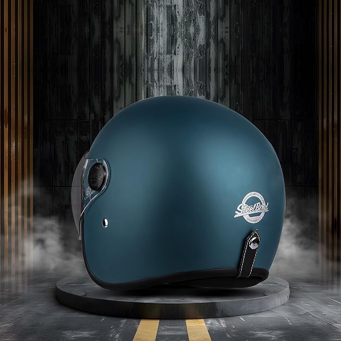 Steelbird SBH-56 Retro Steelbird SBH-56 Retro ISI Certified Open Face Helmet for Men and Women (Matt Squadron Blue).