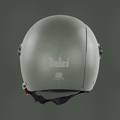 Steelbird SBH-16 Ruby ISI Certified Open Face Helmet.( Dashing Battle Green with Clear Visor).