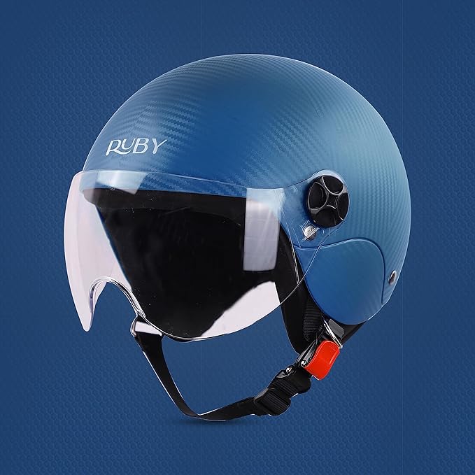 Steelbird SBH-16 Ruby ISI Certified Open Face Helmet.( Dashing Blue with Clear Visor)