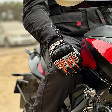 Steelbird Polyester Adventure A-1 Full Finger Riding Gloves With Touch Screen Sensitivity At Thumb & Index Finger, Protective Off-Road Motorbike Racing.