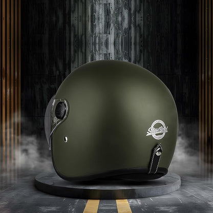 Steelbird SBH-56 Retro Steelbird SBH-56 Retro ISI Certified Open Face Helmet for Men and Women (Matt Battle Green ).
