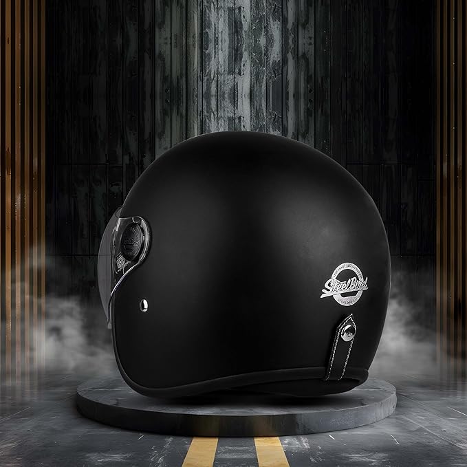 Steelbird SBH-56 Retro Steelbird SBH-56 Retro ISI Certified Open Face Helmet for Men and Women (Matt Black)