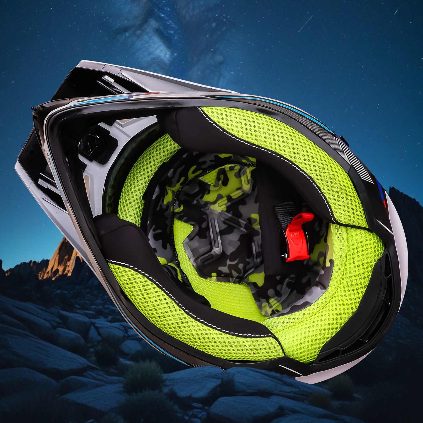 Steelbird Racer Off Road ISI Certified Motocross Double Visor Full Face Graphic Helmet Outer Clear Visor and Inner Silver Sun Shield (Glossy Grey Neon)