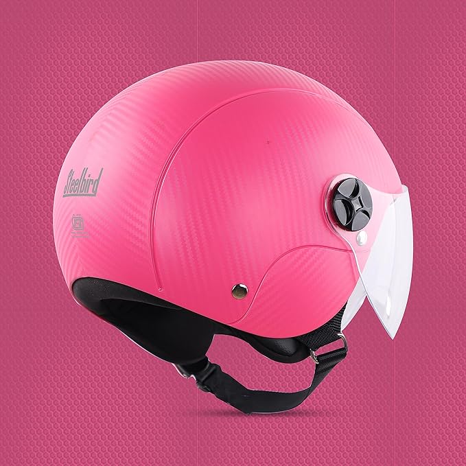 Steelbird SBH-16 Ruby ISI Certified Open Face Helmet.( Dashing Pink with Clear Visor) .