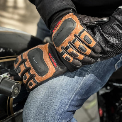 Ignyte Gauntlet Full Finger Bike Riding Leather Gloves with Touch Screen Sensitivity at Thumb and Index Finger, Protective Off-Road Motorbike Racing (Tan)