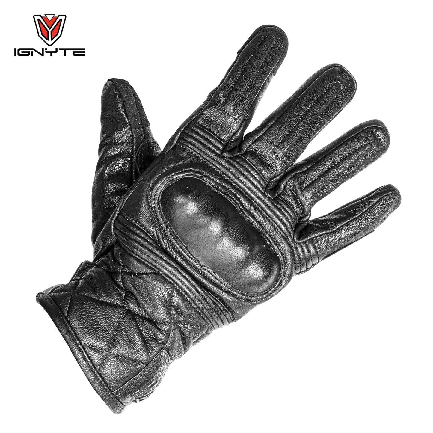 Ignyte Streak Leather Gloves Full Finger Waterproof Bike Riding Gloves with Touch Screen Sensitivity at Thumb and Index Finger, Protective Off-Road Motorbike Racing (Black)