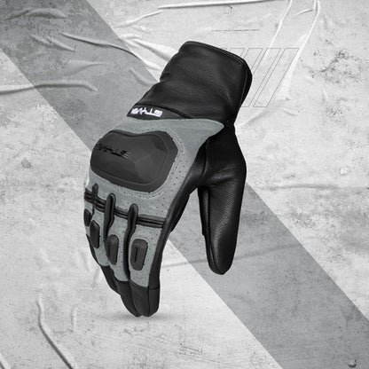 Ignyte Gauntlet Full Finger Bike Riding Leather Gloves with Touch Screen Sensitivity at Thumb and Index Finger, Protective Off-Road Motorbike Racing (Grey) .