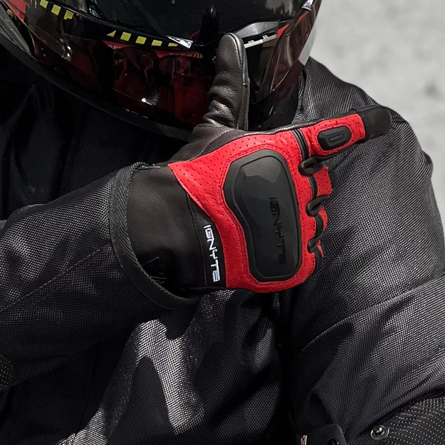 Ignyte Gauntlet Full Finger Bike Riding Leather Gloves with Touch Screen Sensitivity at Thumb and Index Finger, Protective Off-Road Motorbike Racing (Red)