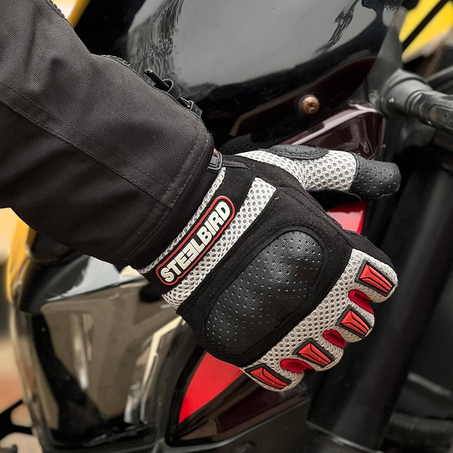 Steelbird Polyester Adventure A-1 Full Finger Riding Gloves With Touch Screen Sensitivity At Thumb & Index Finger, Protective Off-Road Motorbike Racing.