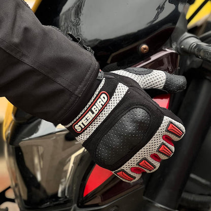 Steelbird Polyester Adventure A-1 Full Finger Riding Gloves With Touch Screen Sensitivity At Thumb & Index Finger, Protective Off-Road Motorbike Racing.