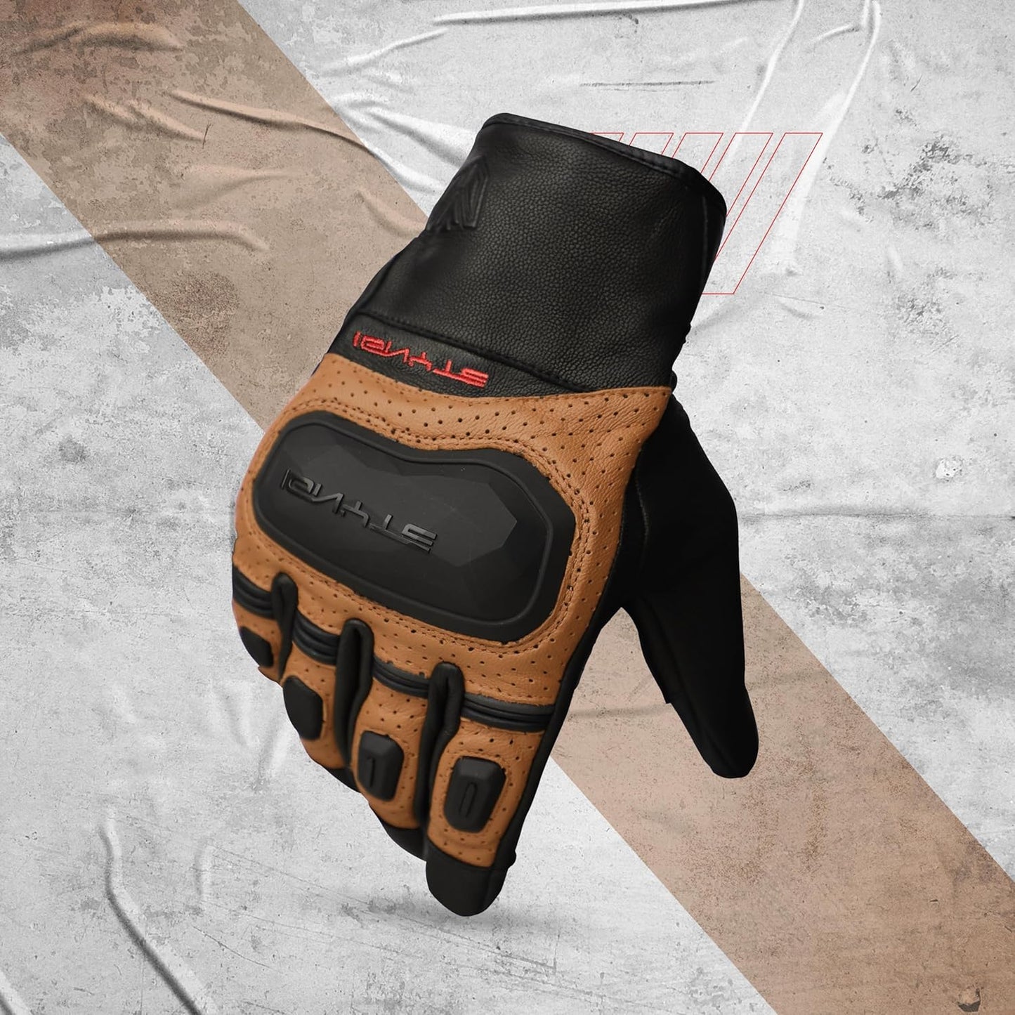 Ignyte Gauntlet Full Finger Bike Riding Leather Gloves with Touch Screen Sensitivity at Thumb and Index Finger, Protective Off-Road Motorbike Racing (Tan)