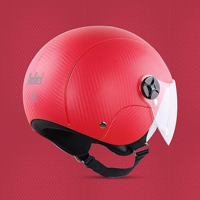 Steelbird SBH-16 Ruby ISI Certified Open Face Helmet.(Dashing Red with Clear Visor)
