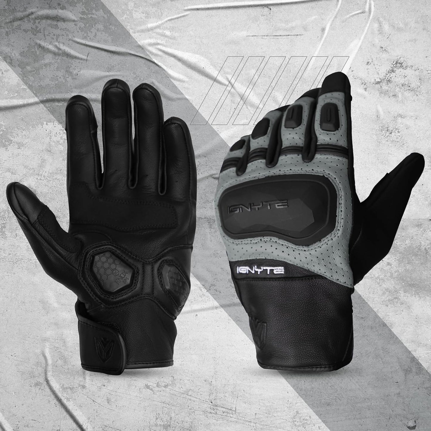 Ignyte Gauntlet Full Finger Bike Riding Leather Gloves with Touch Screen Sensitivity at Thumb and Index Finger, Protective Off-Road Motorbike Racing (Grey) .