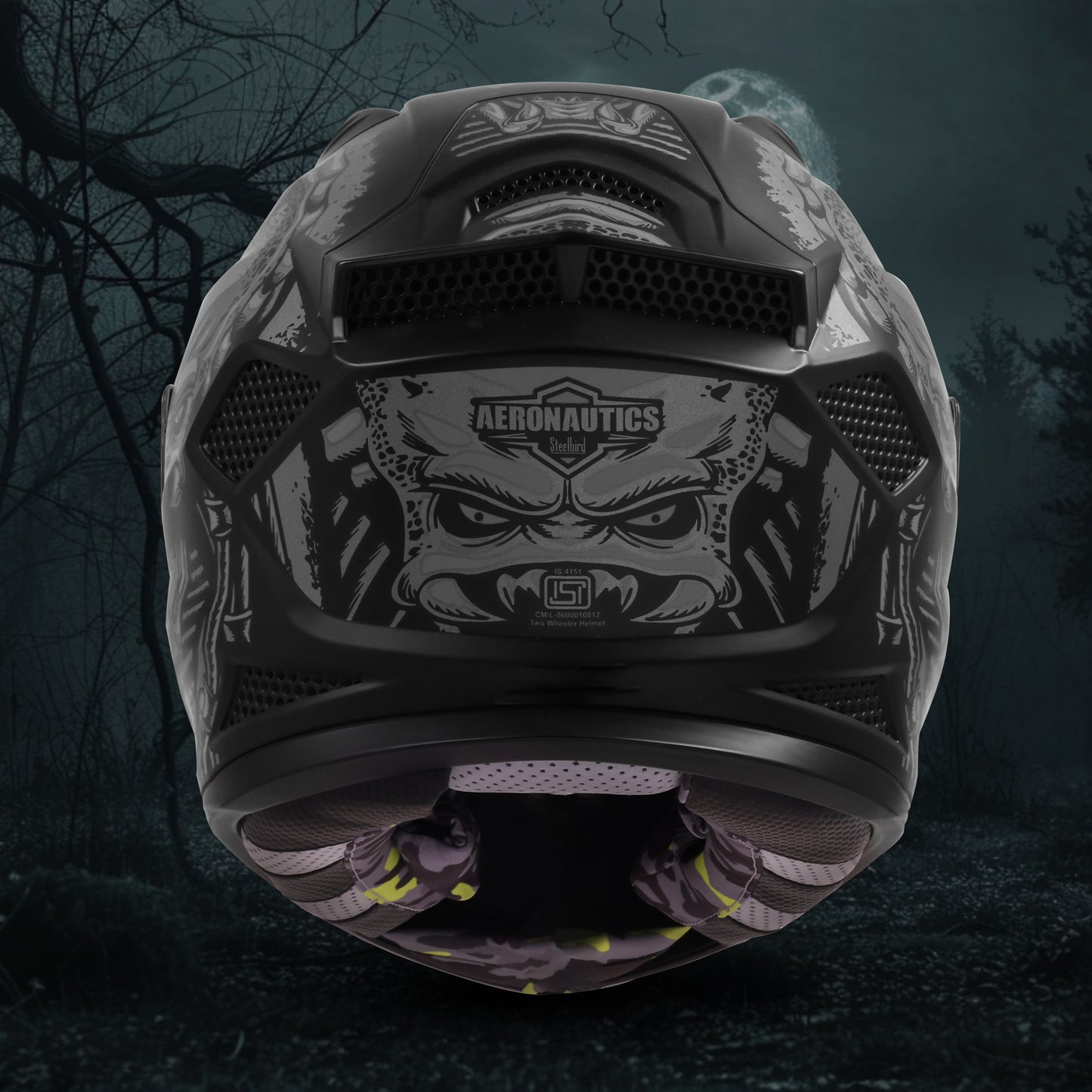 Steelbird SBH-25 Predator ISI Certified Full Face Graphic Helmet for Men and Women (Glossy Black Grey with Inner Smoke Sun Shield)