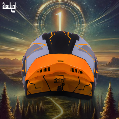 Steelbird SBA-20 01 ISI Certified Flip-Up Graphic Helmet for Men and Women with Inner Chrome Sun Shield .(Glossy Black Orange with Smoke Visor)