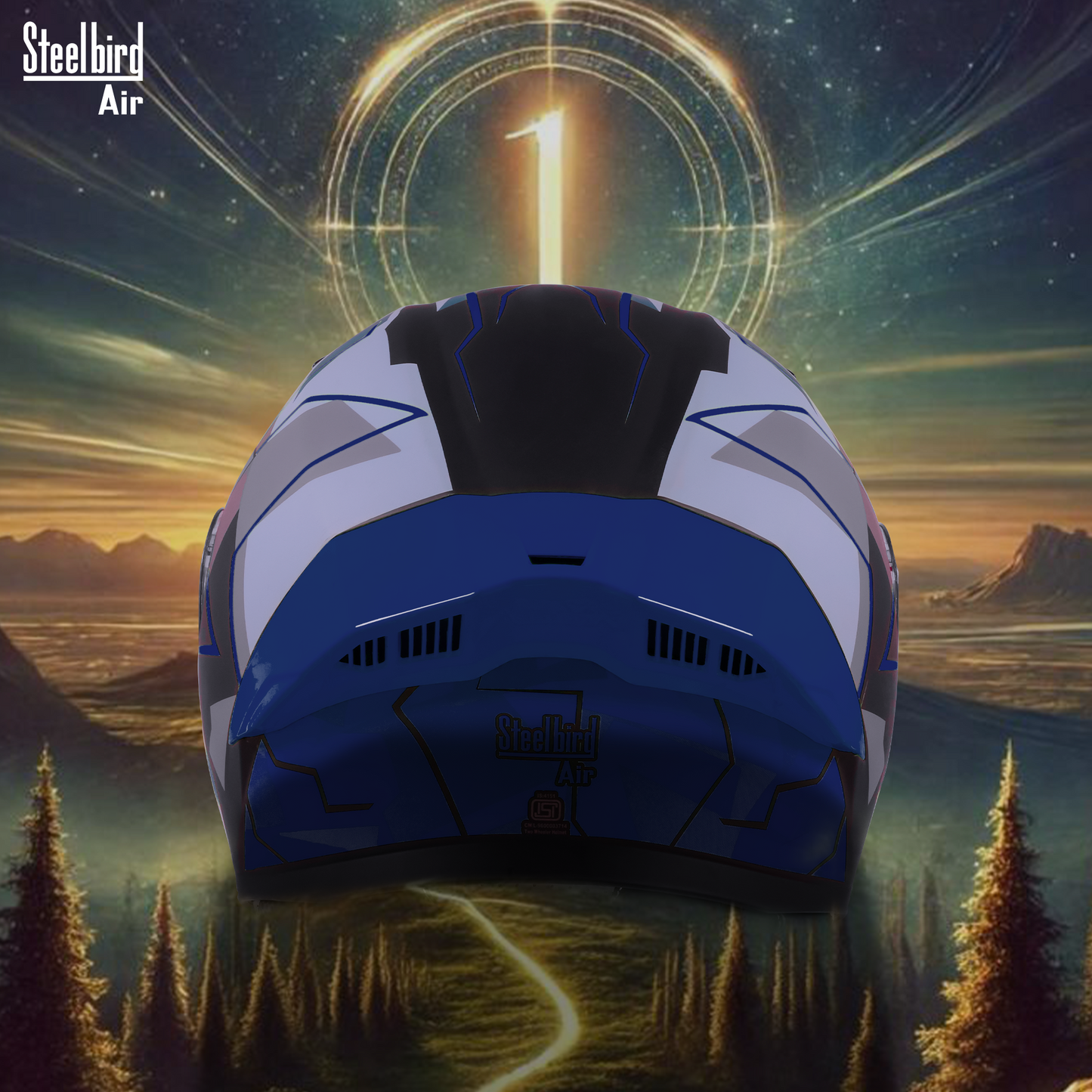 Steelbird SBA-20 01 ISI Certified Flip-Up Graphic Helmet for Men and Women with Inner Chrome Sun Shield.(Glossy Black Blue with Smoke Visor).