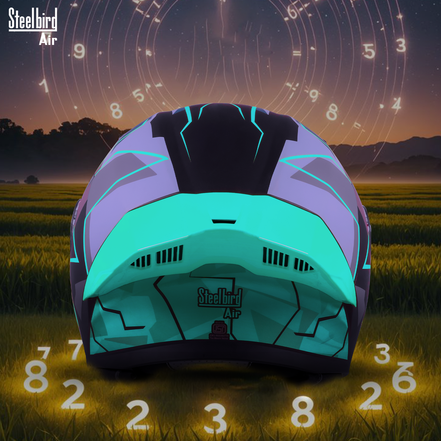 Steelbird SBA-20 02 ISI Certified Flip-Up Graphic Helmet for Men and Women with Inner Chrome Sun Shield. (Glossy Black Jazz Blue with Smoke Visor)