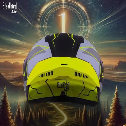 Steelbird SBA-20 01  ISI Certified Flip-Up Graphic Helmet for Men and Women with Inner Chrome Sun Shield .(Glossy Black Neon with Smoke Visor)