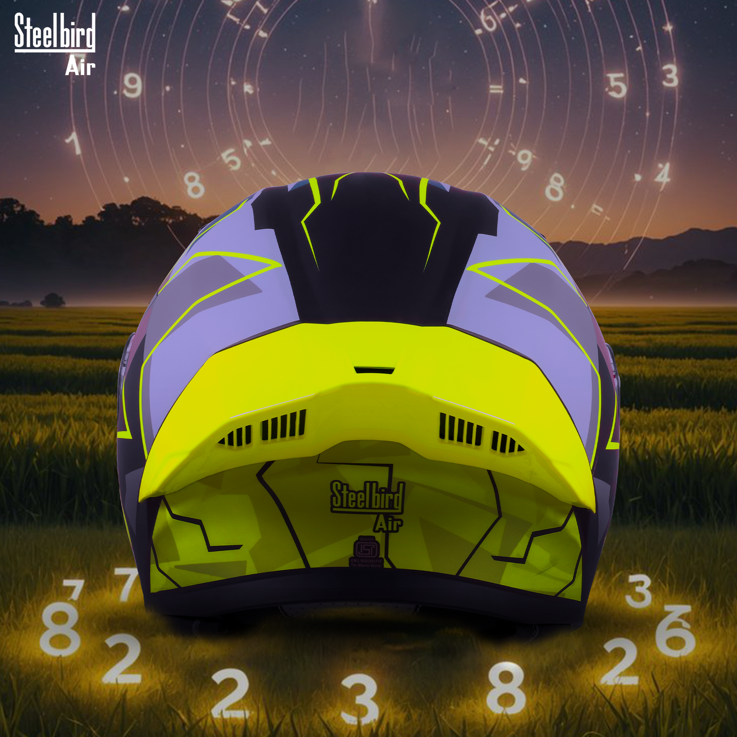 Steelbird SBA-20 02  ISI Certified Flip-Up Graphic Helmet for Men and Women with Inner Chrome Sun Shield .(Glossy Black Neon with Smoke Visor).