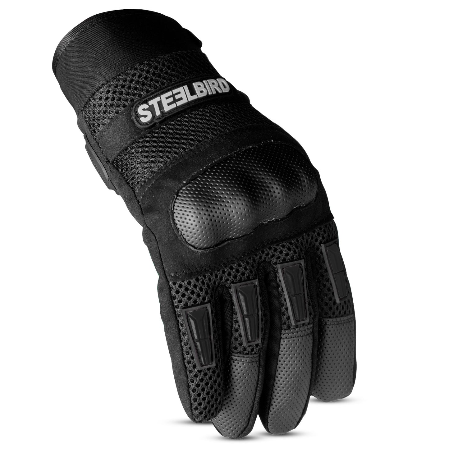 Steelbird Khardungla Full Finger Bike Riding Gloves, Protective Off-Road Motorbike Racing (Black)