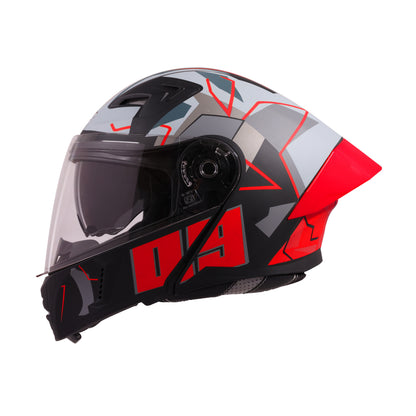 Steelbird SBA-20 02 ISI Certified Flip-Up Graphic Helmet for Men and Women with Inner Chrome Sun Shield .(Glossy Black Red with Smoke Visor)