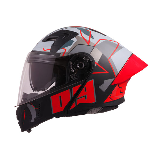 Steelbird SBA-20 02 ISI Certified Flip-Up Graphic Helmet for Men and Women with Inner Chrome Sun Shield .(Glossy Black Red with Smoke Visor)