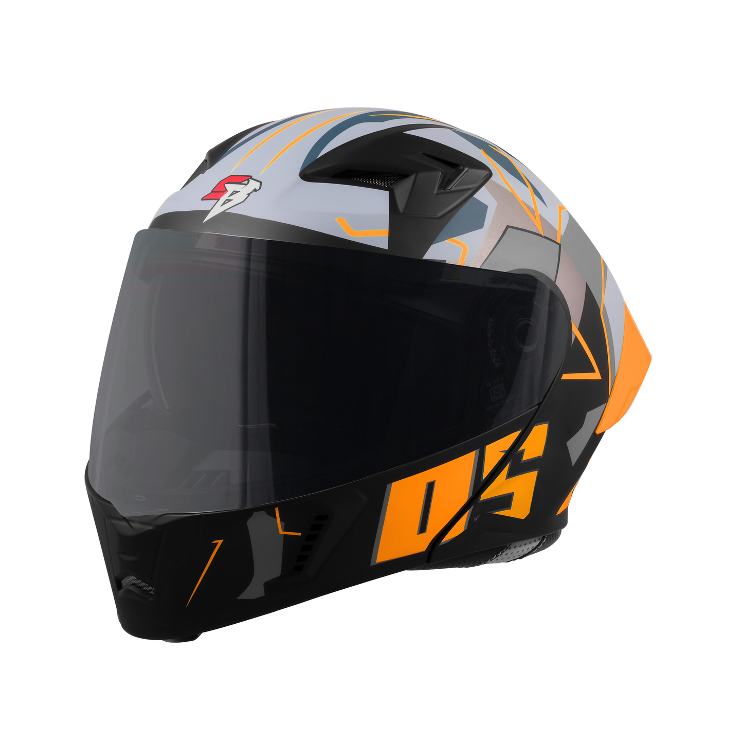 Steelbird SBA-20 05 ISI Certified Flip-Up Graphic Helmet for Men and Women with Inner Chrome Sun Shield .(Glossy Black Orange with Smoke Visor).